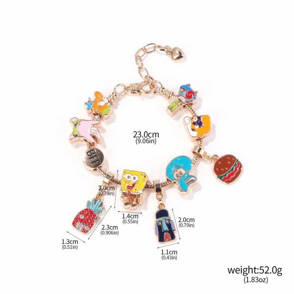 SpongeBob SquarePants Cartoon Charm Bracelet Gold Tone BFF Jewelry - Picture 6 of 7